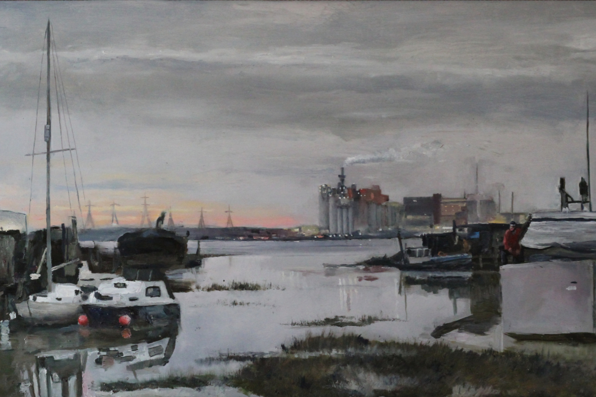 Broadness Creek Swanscombe oil on gesso board 18 x 36 inches