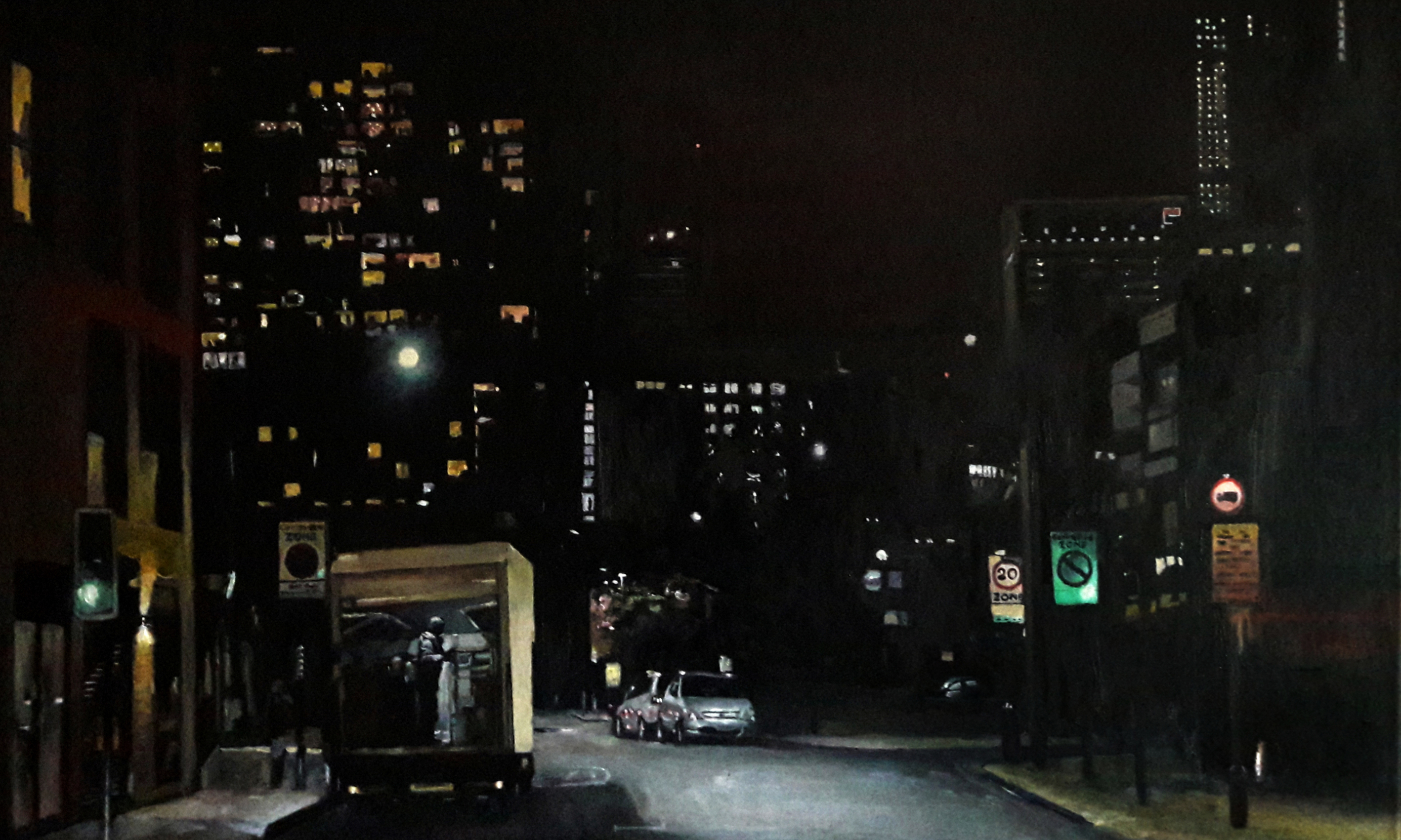 East India Dock Road 8.10pm oil on canvas
            80 x 100 cm
